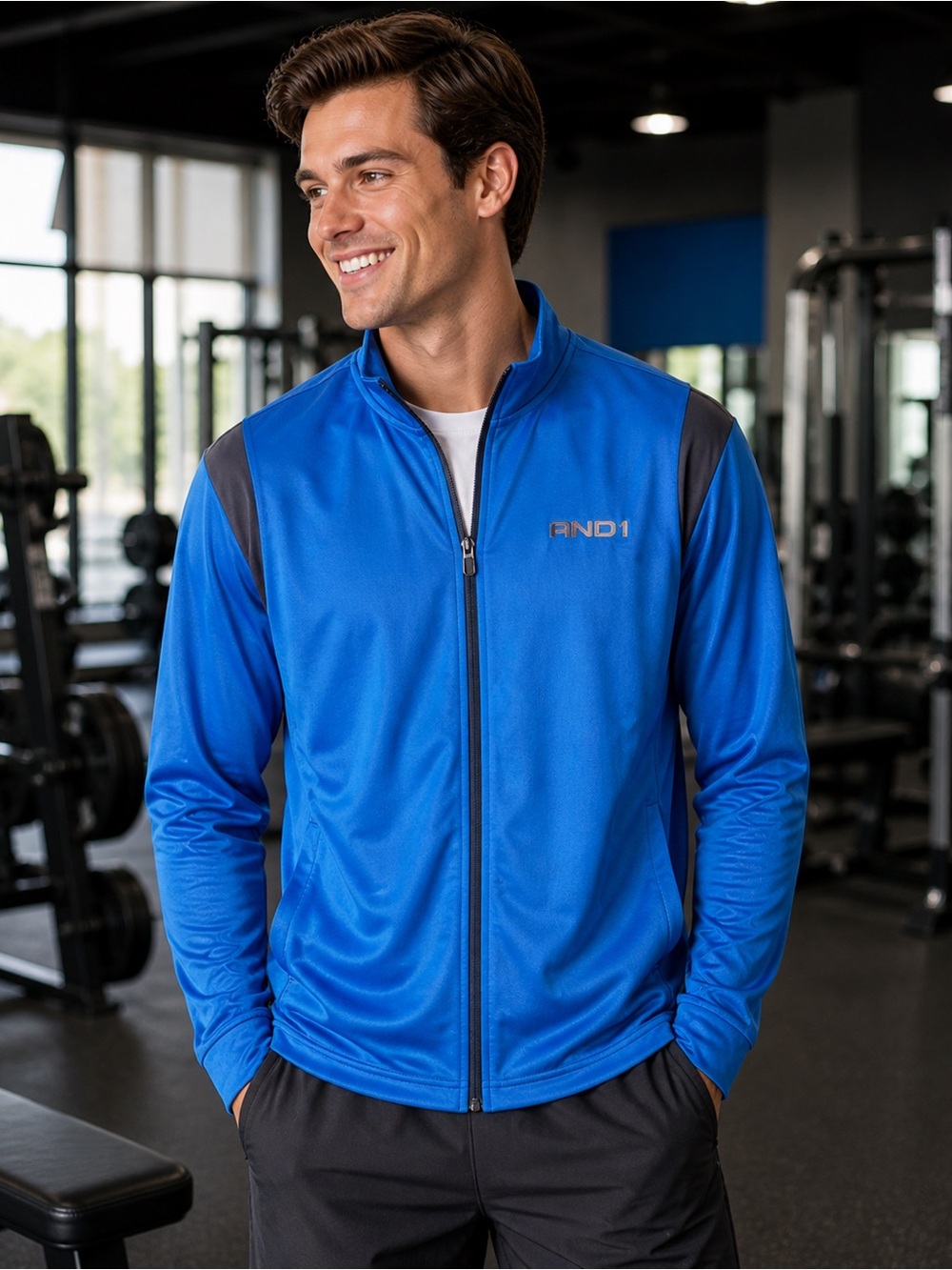 AND1 Blue Lightweight Athletic Zip Jacket – Men’s Activewear, Performance Fit